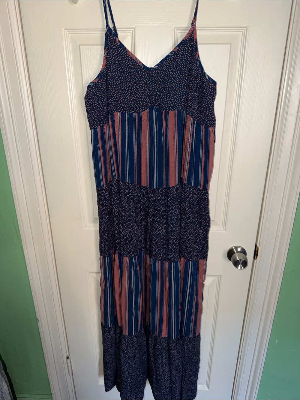 Boho Spaghetti Strap Tiered Striped Maxi Dress - XL